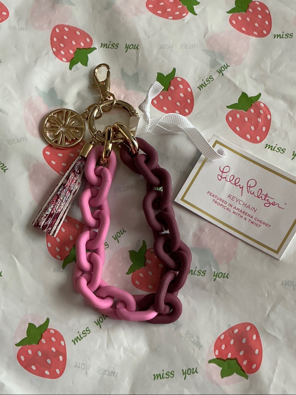 Lilly Pulitzer Pink Ombre Chain Wristlet Keyring with Tassel